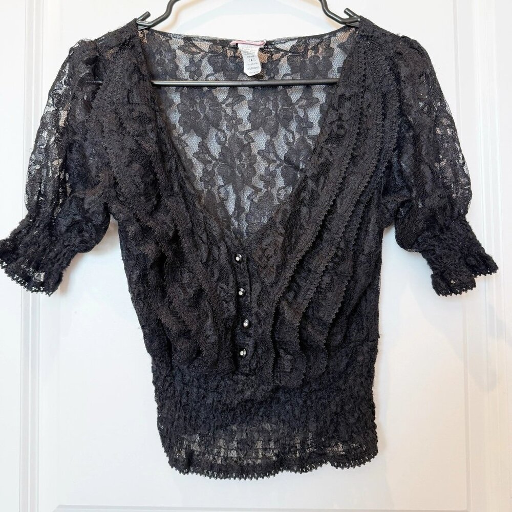 Womens Sheer Romantic Goth Coquette Top Size Medium Victorian Fairy Grunge Y2K